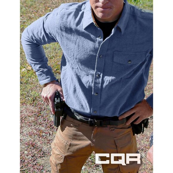 Mens  Corduroy French Blue Cotton Flannel Shirt Long Sleeve Casual Outdoor Plaid - Picture 4 of 9